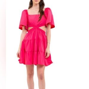 NWOT Blue Pepper Puff Sleeve Cutout Dress